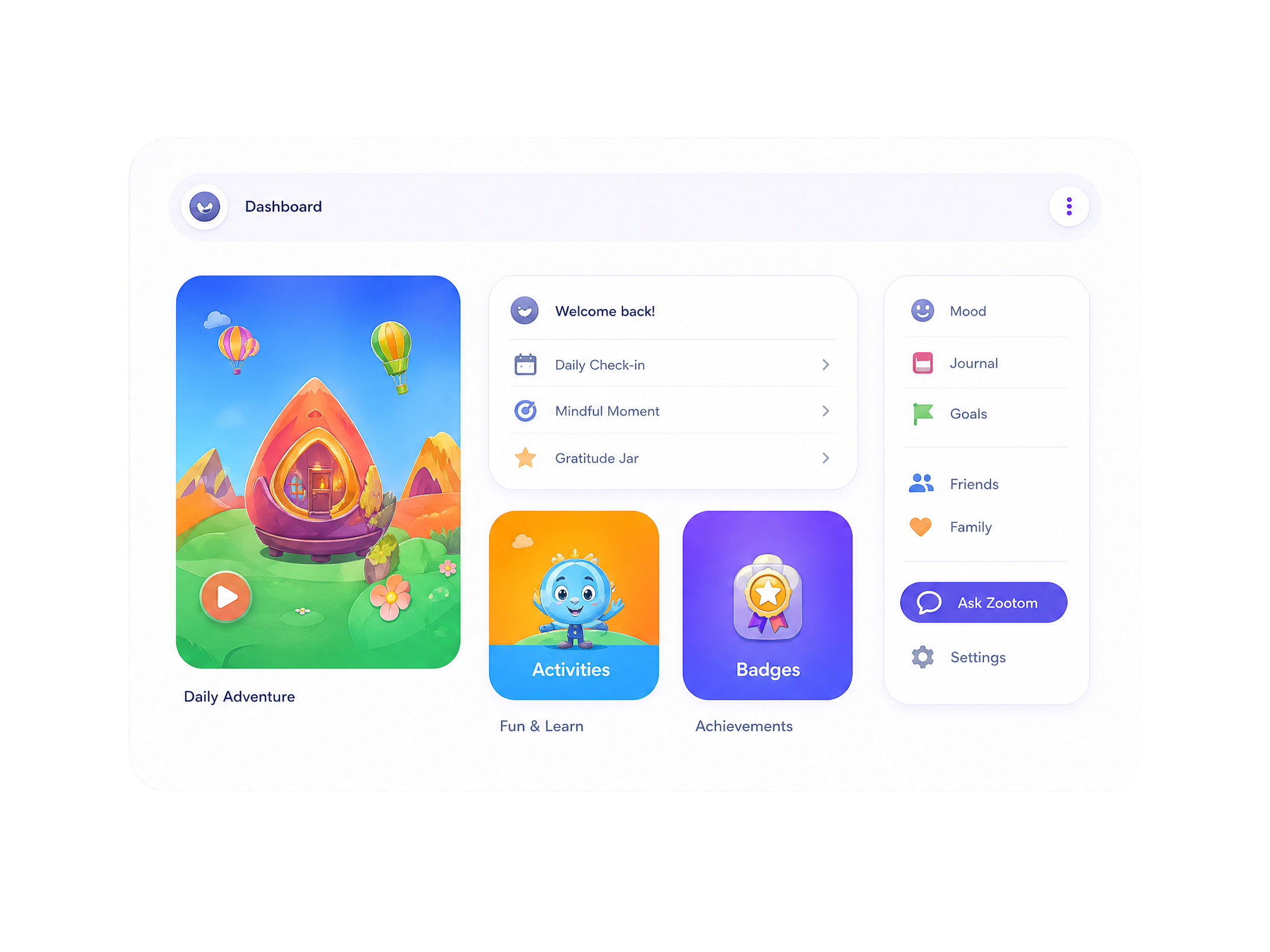 Zootom app dashboard